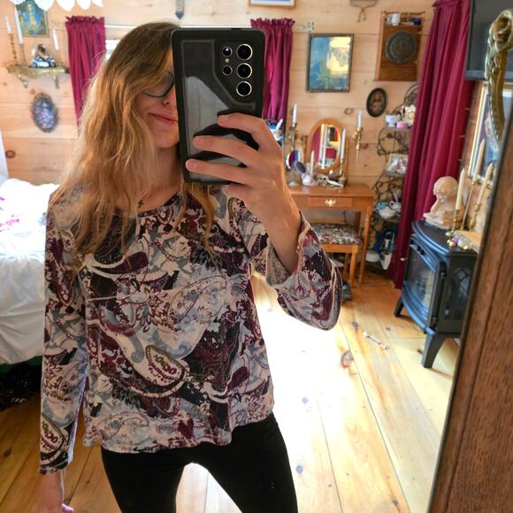 Liz Claiborne Waffle Knit Paisley Three Quarter Sleeve Top Size XL - Picture 1 of 6